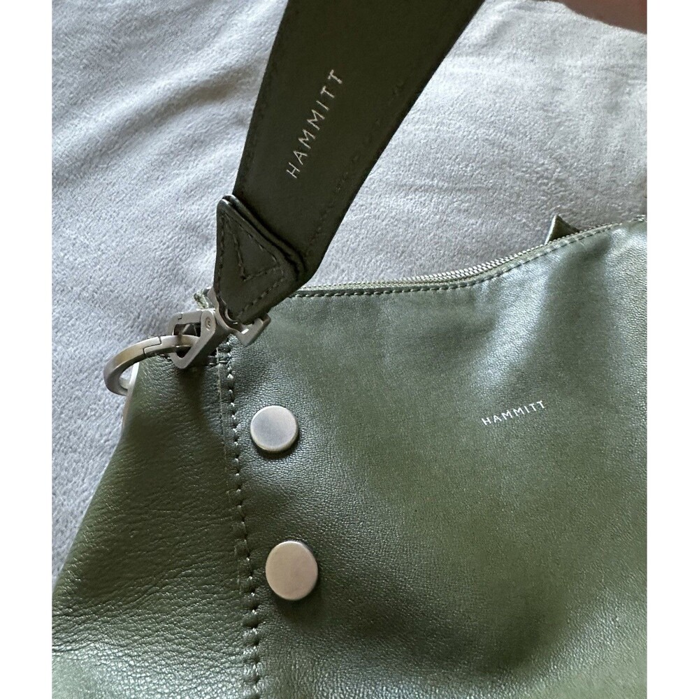 Hammitt Bryant Olive Leather Shoulder Bag Thick Shoulder Strap Silver Rivets - Picture 4 of 12